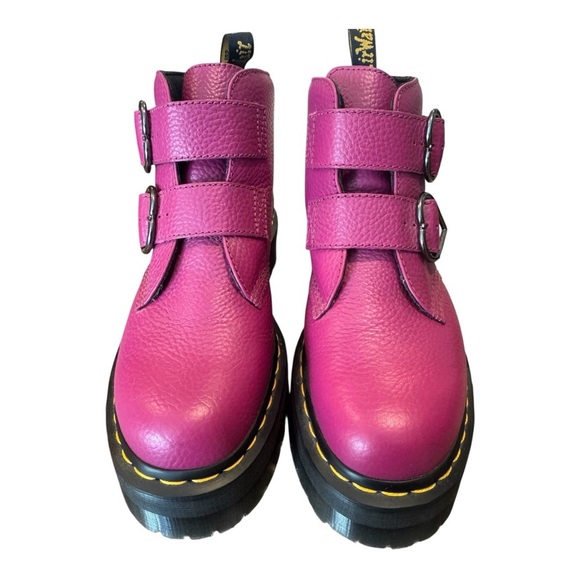 Dr. Martens Pink Devon Heart Boots Fuschia Milled Leather Quad Retro Women's 10 - Picture 8 of 13